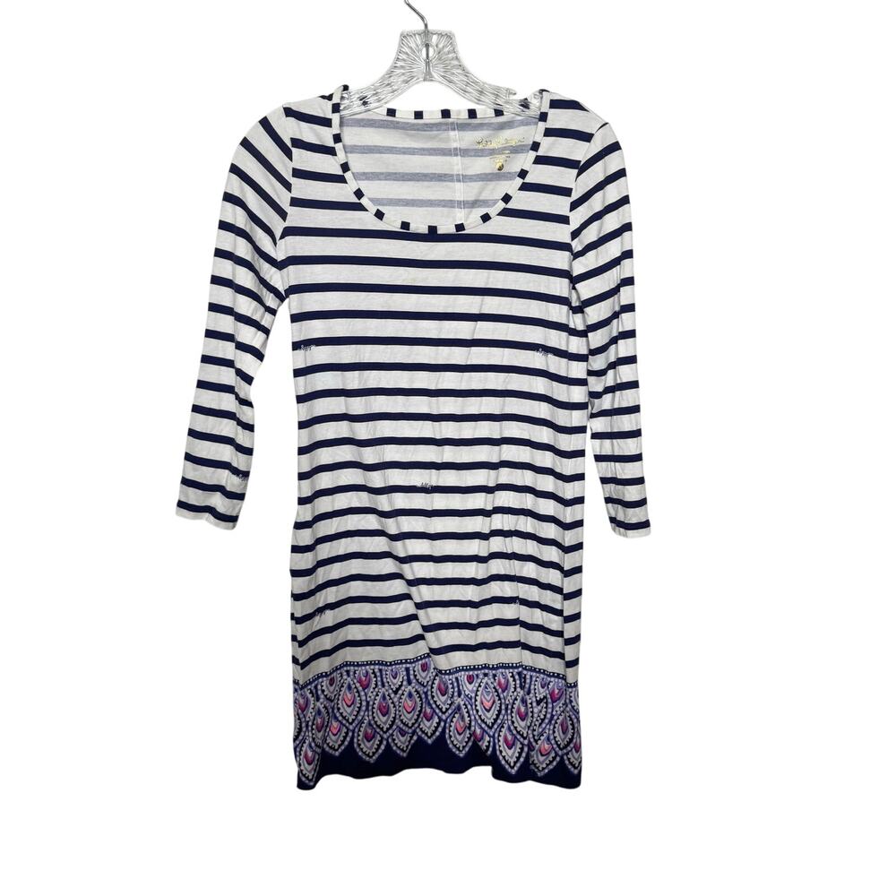 Lilly Pulitzer Beacon Stripe Shift Dress XS Navy‎ White Cotton Boho Nautical